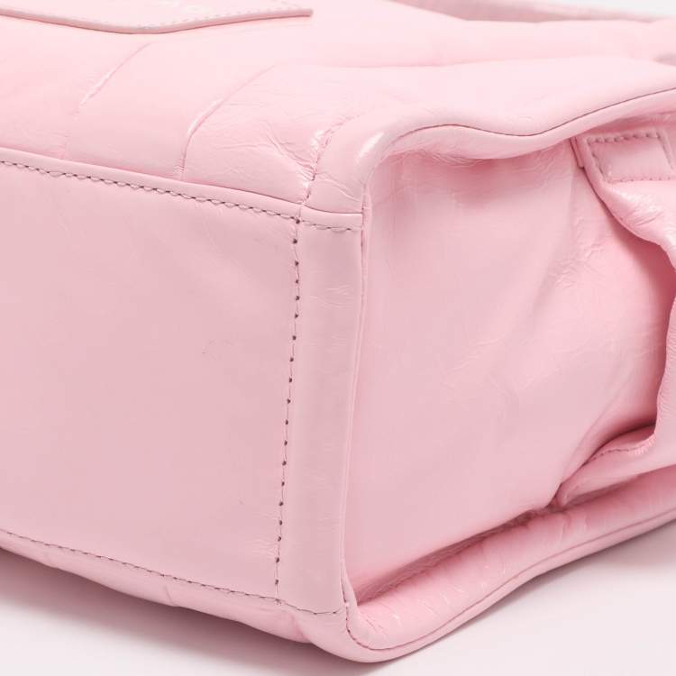 Pre Owned Marc Jacobs The Tote Small Pink Shiny Crinkle Leather Tote