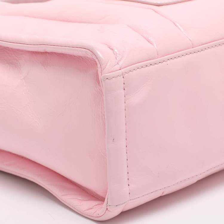 Pre Owned Marc Jacobs The Tote Small Pink Shiny Crinkle Leather Tote