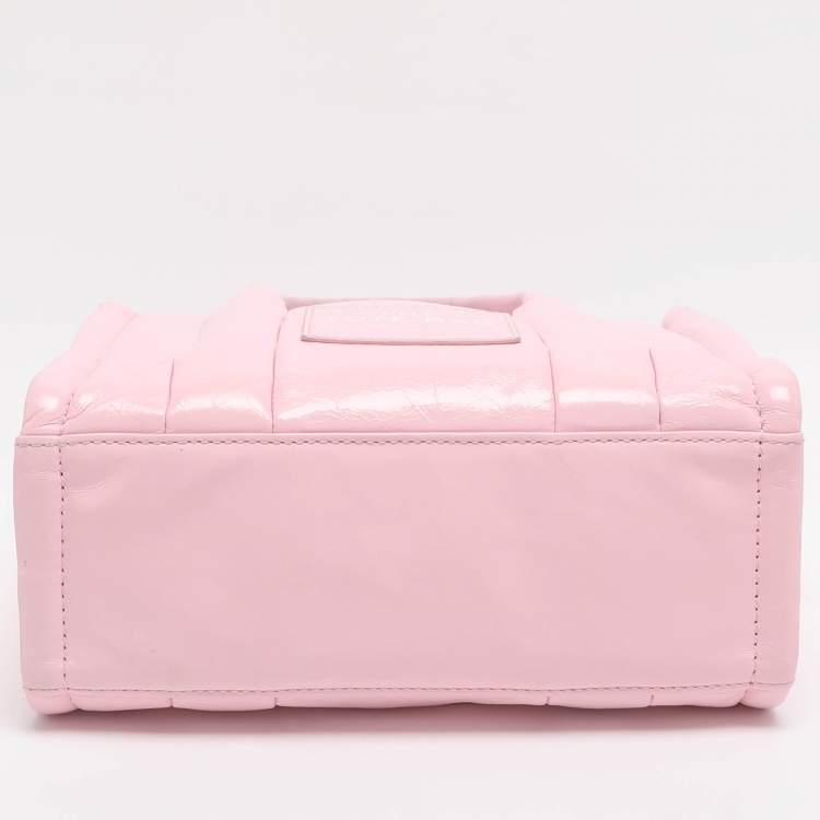 Pre Owned Marc Jacobs The Tote Small Pink Shiny Crinkle Leather Tote
