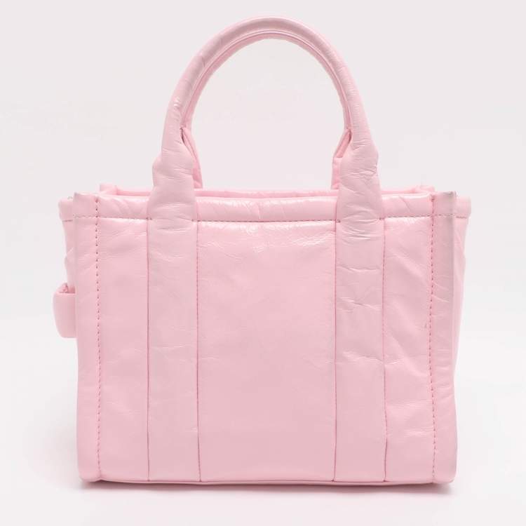 Pre Owned Marc Jacobs The Tote Small Pink Shiny Crinkle Leather Tote