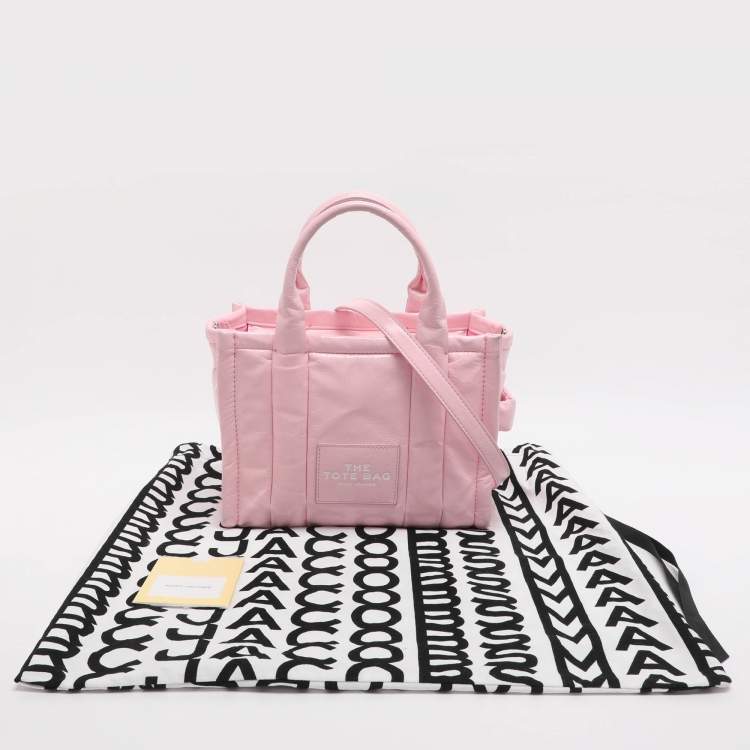 Pre Owned Marc Jacobs The Tote Small Pink Shiny Crinkle Leather Tote