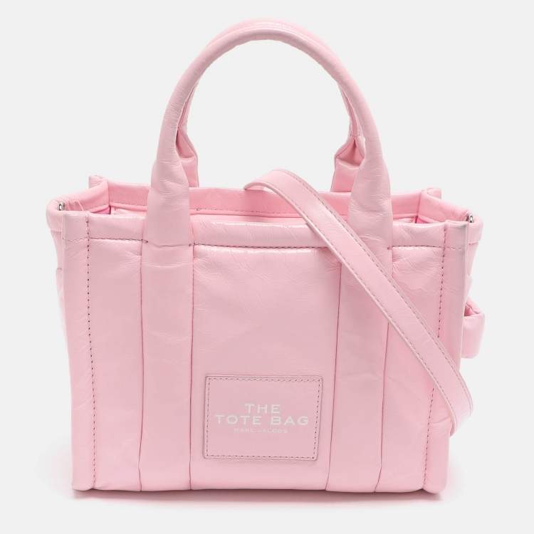Pre Owned Marc Jacobs The Tote Small Pink Shiny Crinkle Leather Tote