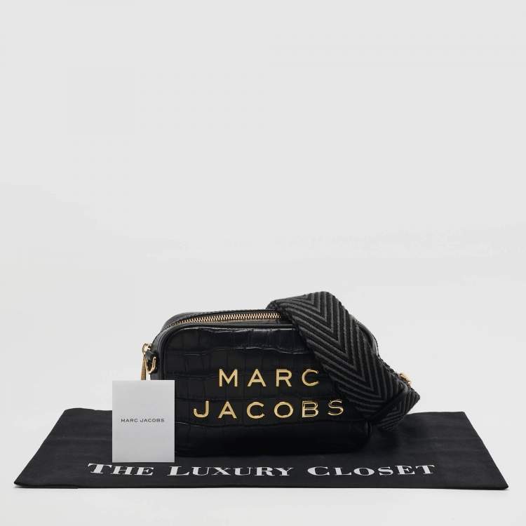 Pre Owned Marc Jacobs Black Flash Croc Embossed Leather Camera Crossbody Bag