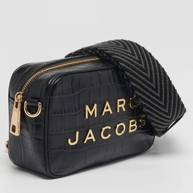 Pre Owned Marc Jacobs Black Flash Croc Embossed Leather Camera Crossbody Bag