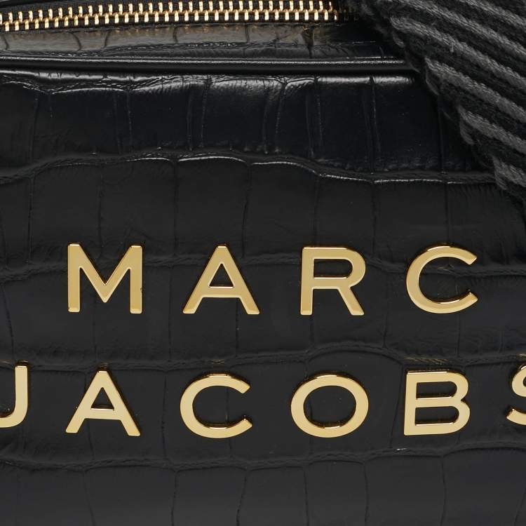 Pre Owned Marc Jacobs Black Flash Croc Embossed Leather Camera Crossbody Bag