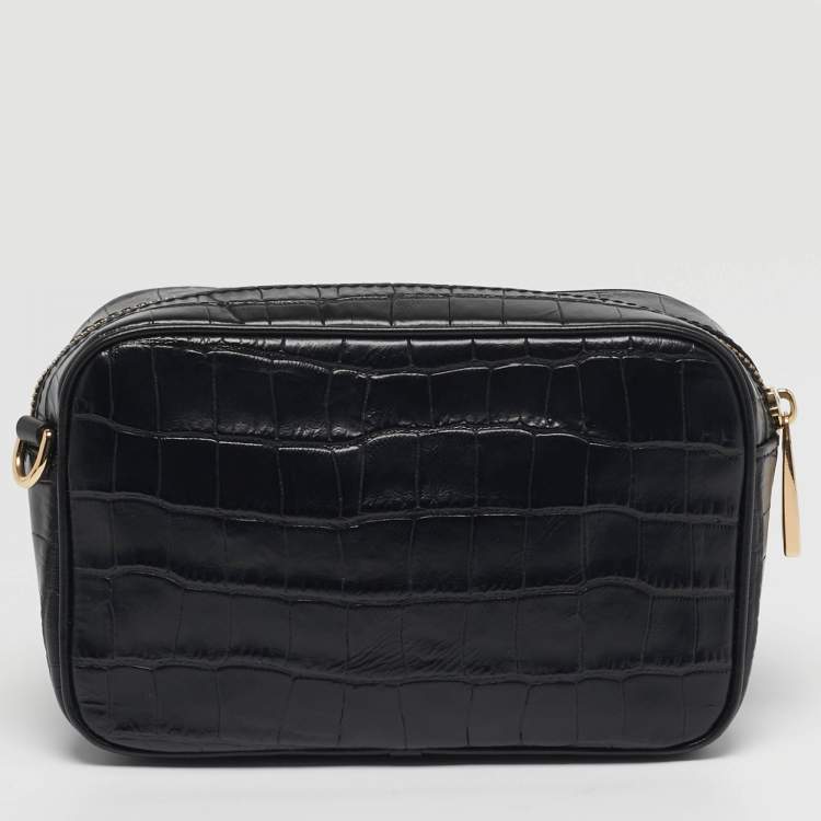 Pre Owned Marc Jacobs Black Flash Croc Embossed Leather Camera Crossbody Bag