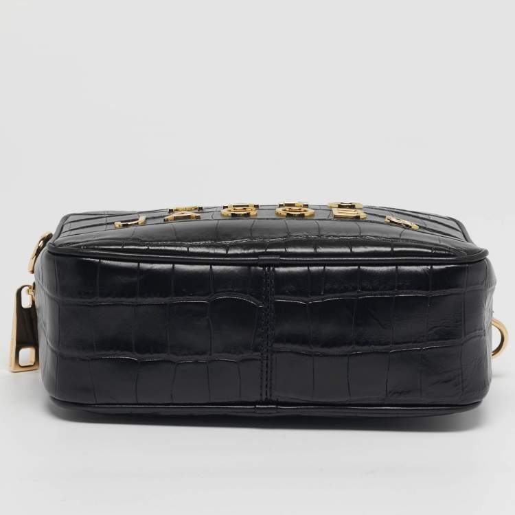Pre Owned Marc Jacobs Black Flash Croc Embossed Leather Camera Crossbody Bag