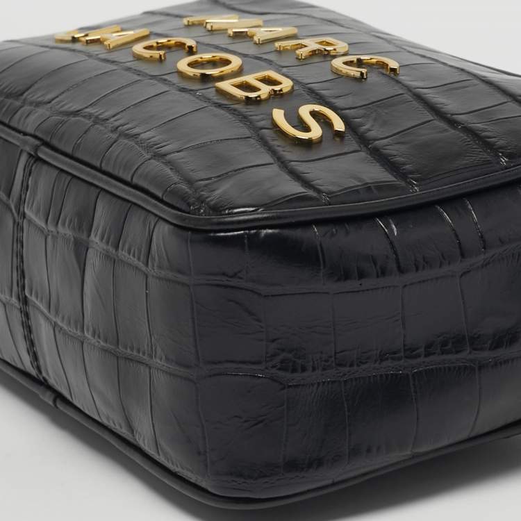 Pre Owned Marc Jacobs Black Flash Croc Embossed Leather Camera Crossbody Bag