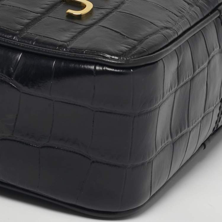 Pre Owned Marc Jacobs Black Flash Croc Embossed Leather Camera Crossbody Bag