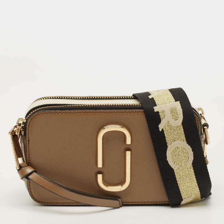Pre Owned Marc Jacobs Snapshot Camera Brown/Off White Patent Leather Crossbody Bag