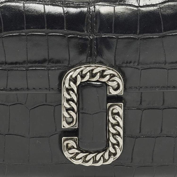 Pre Owned Marc Jacobs St. Marc Black Croc Embossed Leather Convertible Clutch