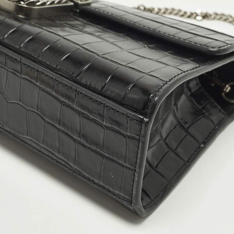 Pre Owned Marc Jacobs St. Marc Black Croc Embossed Leather Convertible Clutch