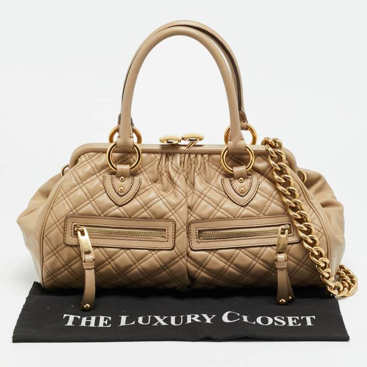 Pre Owned Marc Jacobs East West Stam Beige Quilted Leather Satchel
