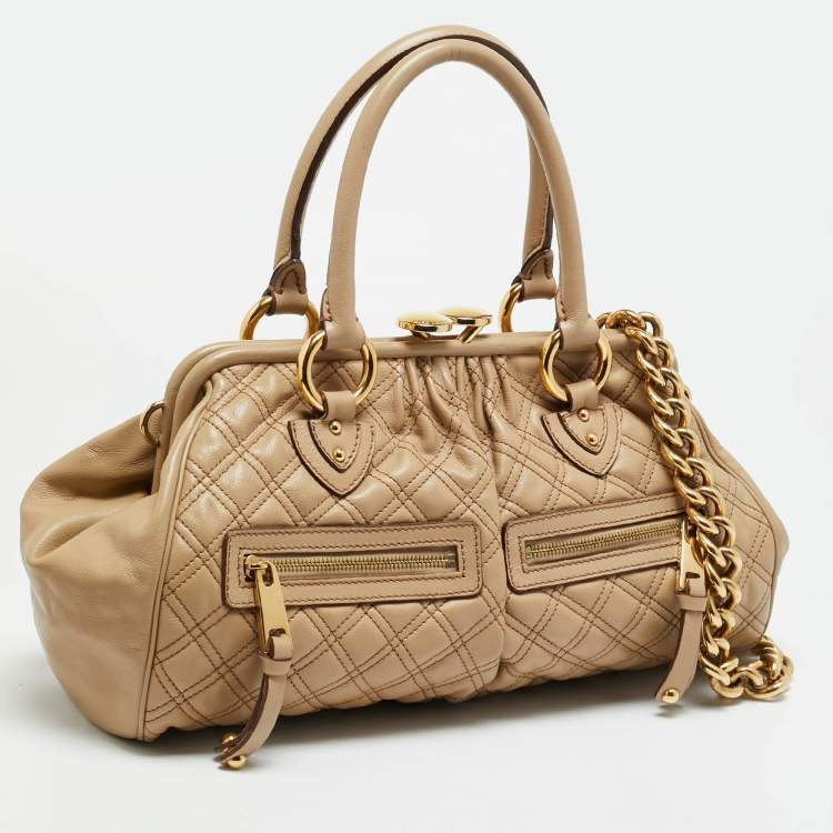 Pre Owned Marc Jacobs East West Stam Beige Quilted Leather Satchel