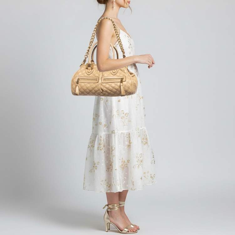 Pre Owned Marc Jacobs East West Stam Beige Quilted Leather Satchel