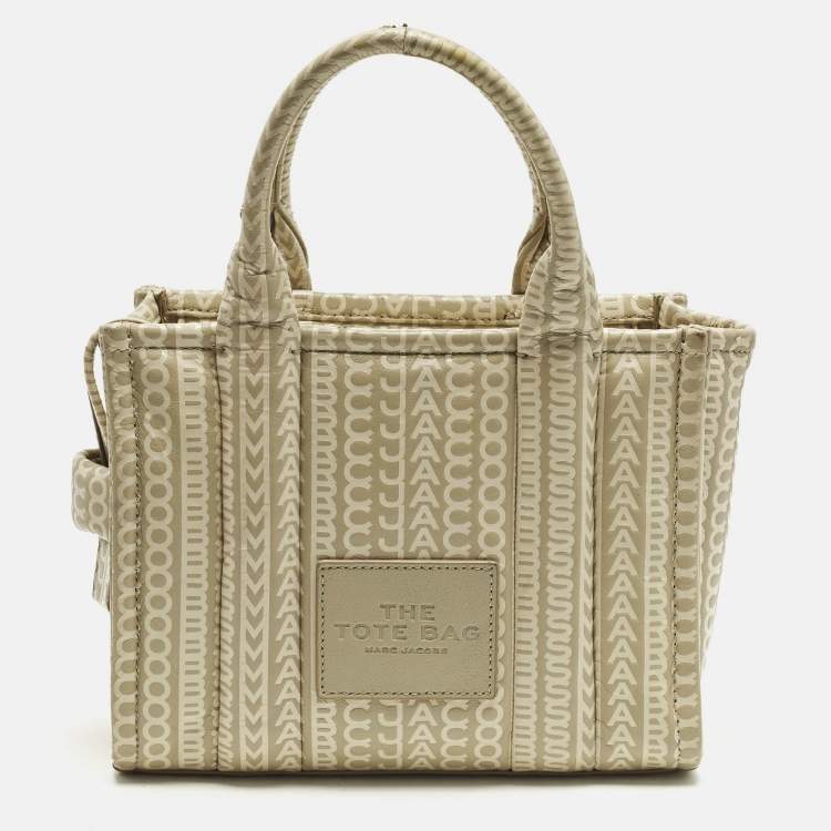 Pre Owned Marc Jacobs The Tote Small Beige Embossed Leather Bag