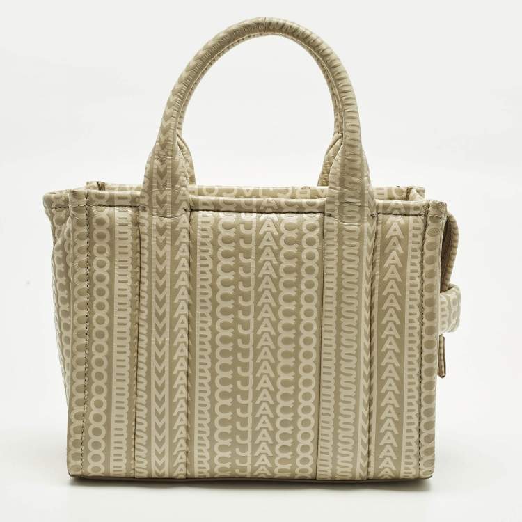 Pre Owned Marc Jacobs The Tote Small Beige Embossed Leather Bag