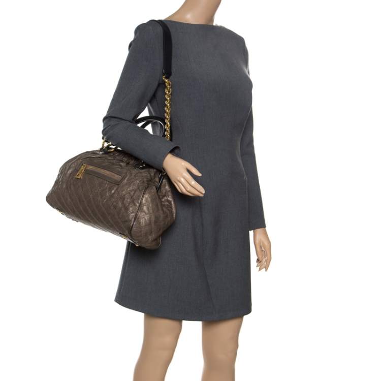 Pre Owned Marc Jacobs Gun Metal Quilted Leather Stam Shoulder Bag