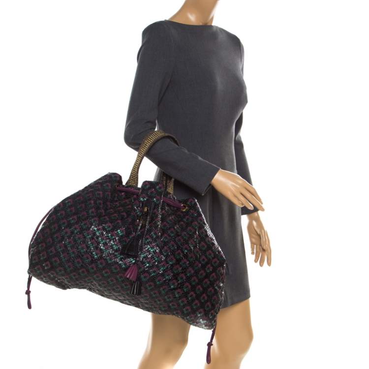 Pre Owned Marc Jacobs Tri Color Python and Leather Memphis Drawstring Tote