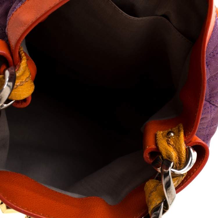 مملوكة مسبقًا Marc Jacobs Purple/Orange Quilted Leather and Python Trim Chain Lock Hobo