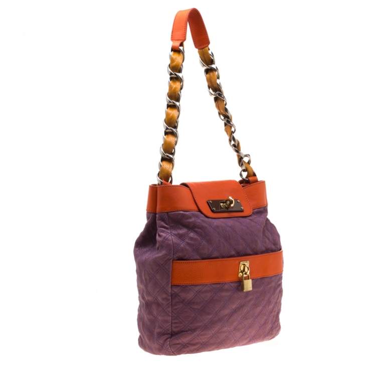 مملوكة مسبقًا Marc Jacobs Purple/Orange Quilted Leather and Python Trim Chain Lock Hobo