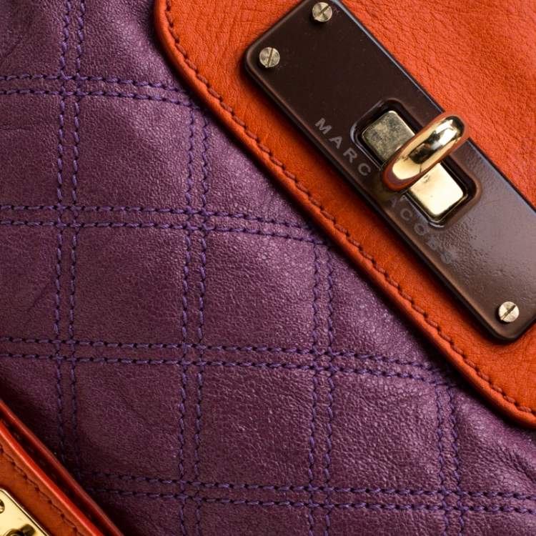 مملوكة مسبقًا Marc Jacobs Purple/Orange Quilted Leather and Python Trim Chain Lock Hobo