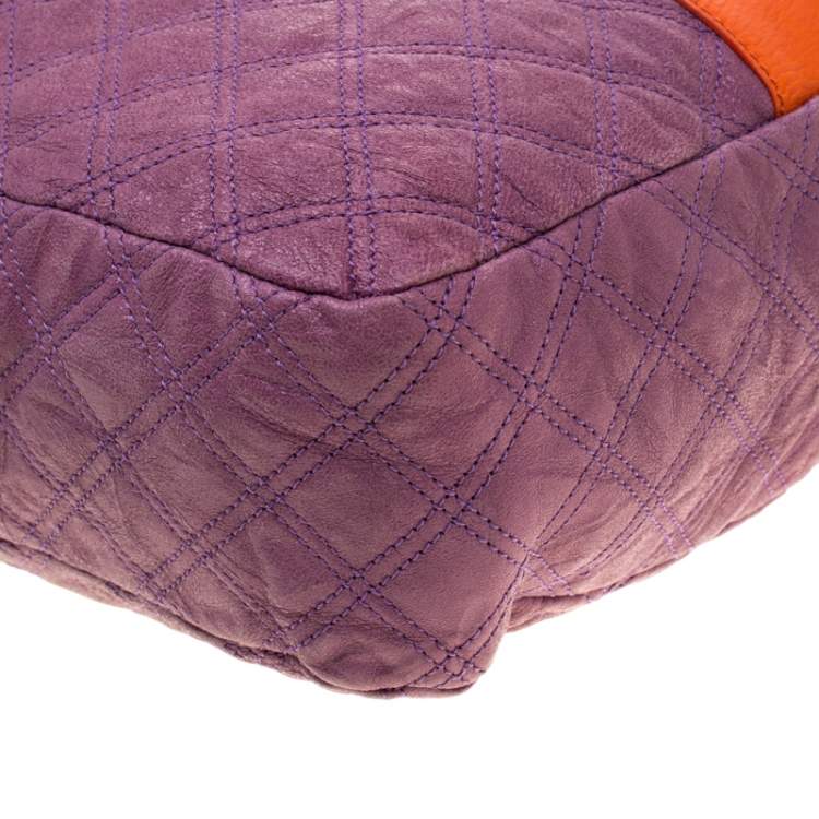 مملوكة مسبقًا Marc Jacobs Purple/Orange Quilted Leather and Python Trim Chain Lock Hobo