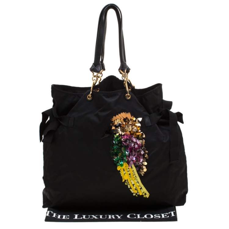 Pre Owned Marc Jacobs Black Nylon Tropical Chappy Bird Tote