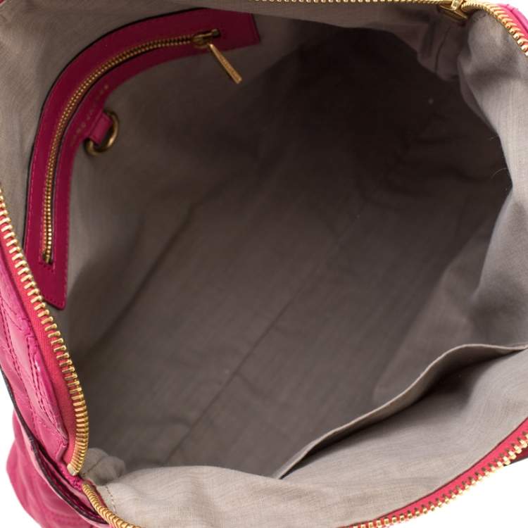 Pre Owned Marc Jacobs Dark Pink Quilted Leather Bruna Belted Tote