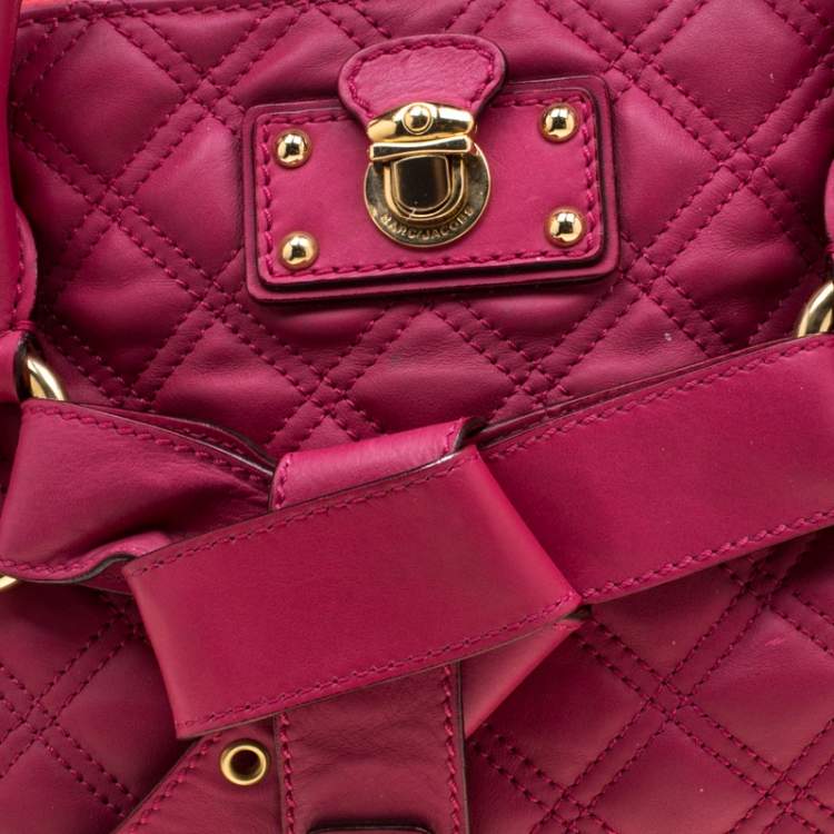Pre Owned Marc Jacobs Dark Pink Quilted Leather Bruna Belted Tote