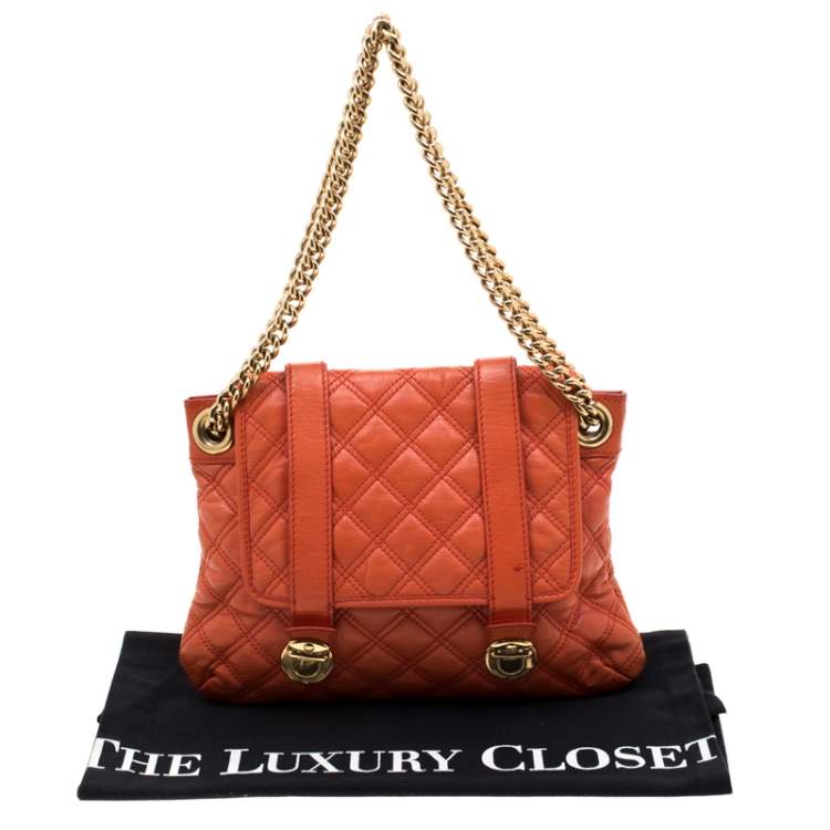 Pre Owned Marc Jacobs Orange Quilted Leather Mary Shoulder Bag