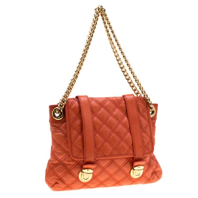 Pre Owned Marc Jacobs Orange Quilted Leather Mary Shoulder Bag