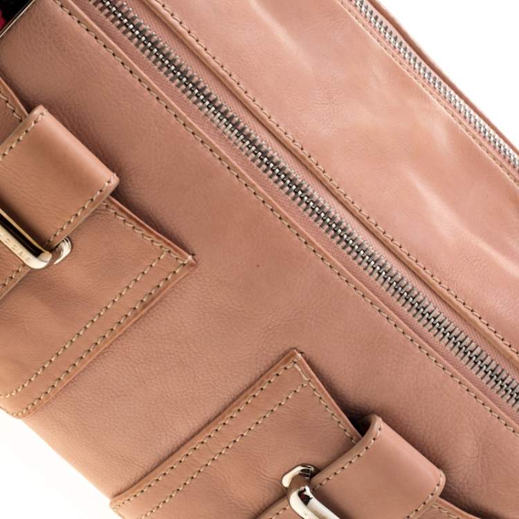 Pre Owned Marc Jacobs Peach Leather Double Buckle Pocket Boston Bag