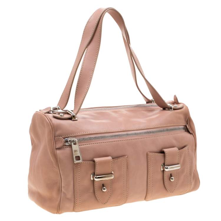 Pre Owned Marc Jacobs Peach Leather Double Buckle Pocket Boston Bag