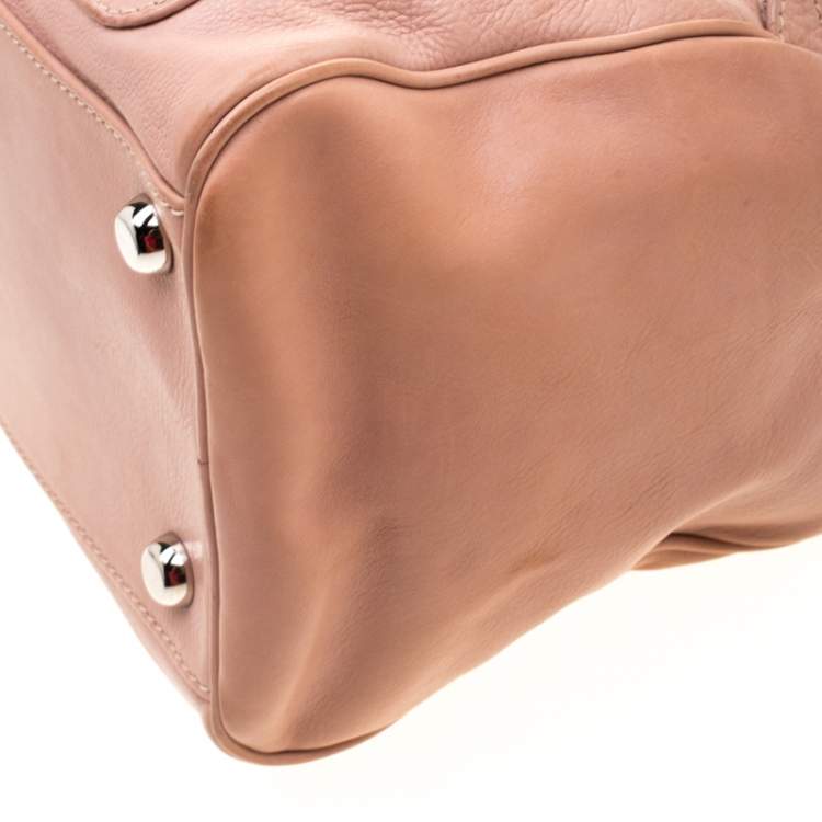 Pre Owned Marc Jacobs Peach Leather Double Buckle Pocket Boston Bag