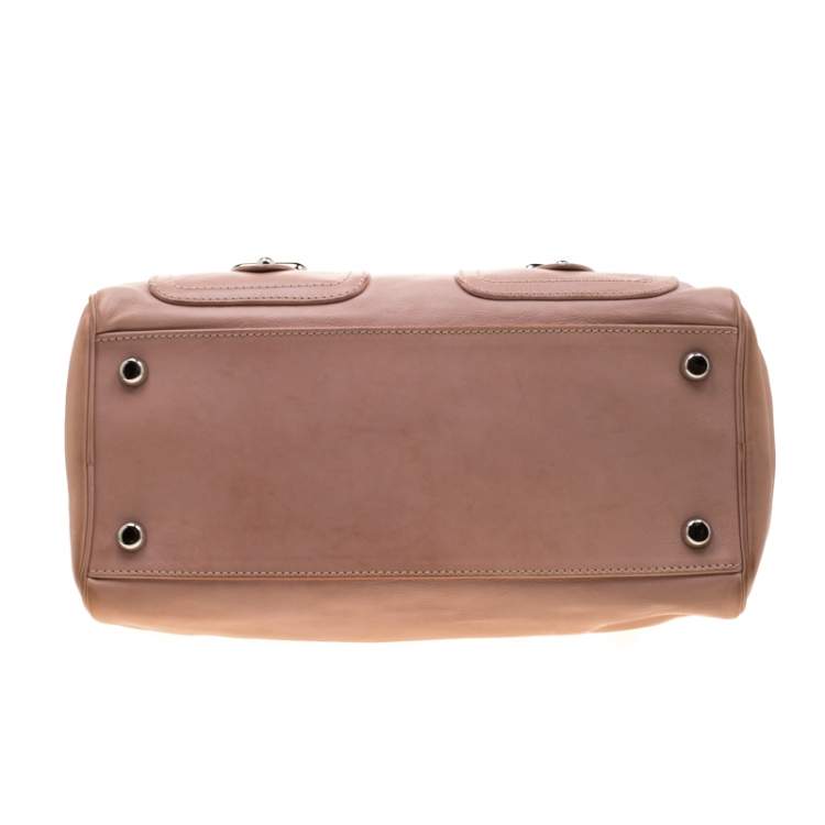 Pre Owned Marc Jacobs Peach Leather Double Buckle Pocket Boston Bag