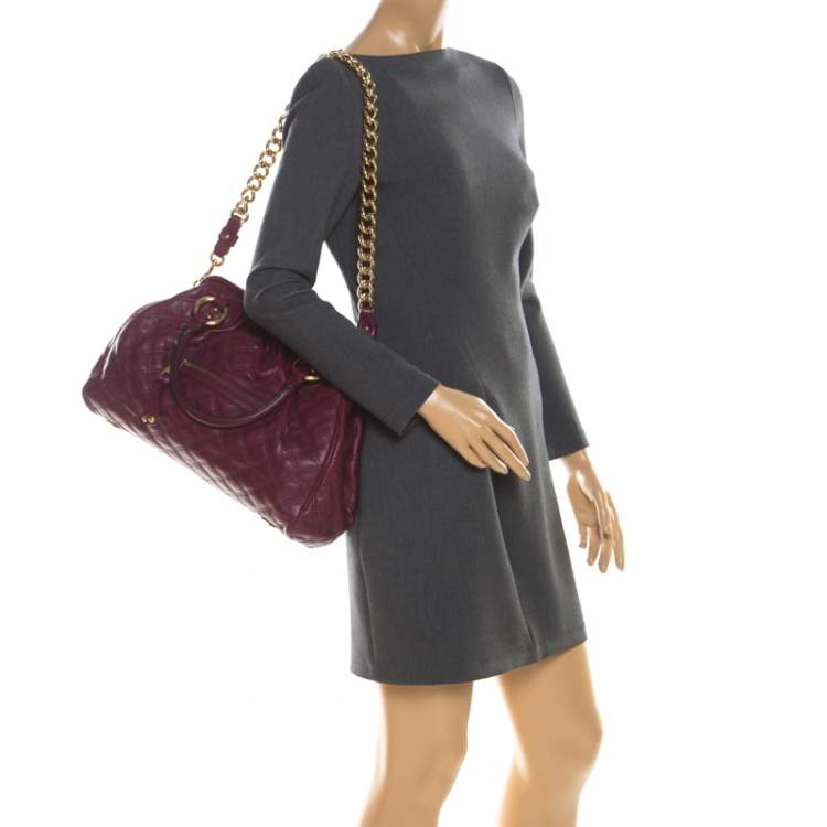 Pre Owned Marc Jacobs Purple Quilted Leather Stam Satchel