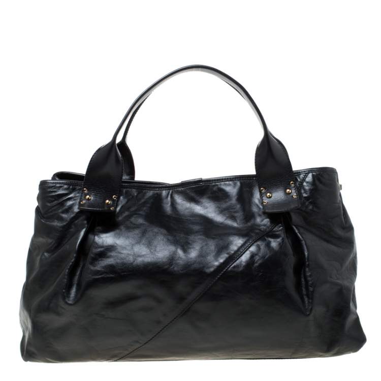 Pre Owned Marc Jacobs Black Leather Studded Logo Tote         