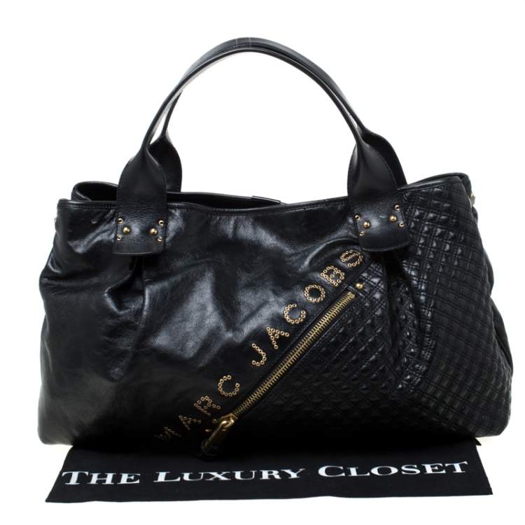 Pre Owned Marc Jacobs Black Leather Studded Logo Tote         