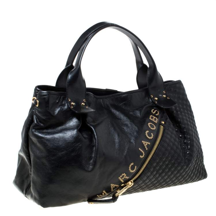 Pre Owned Marc Jacobs Black Leather Studded Logo Tote         