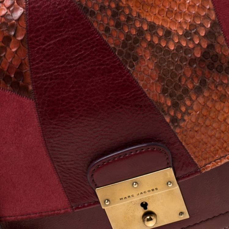 Pre Owned Marc Jacobs Burgundy Leather, Suede and Python Trim Polly Shoulder Bag