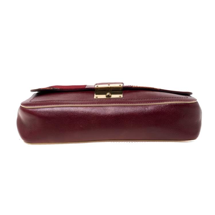 Pre Owned Marc Jacobs Burgundy Leather, Suede and Python Trim Polly Shoulder Bag