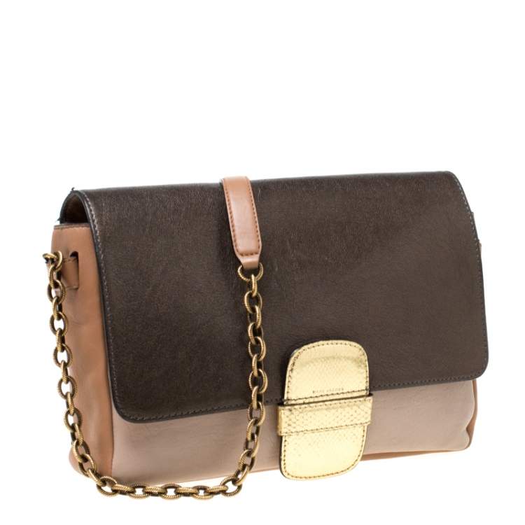 Pre Owned Marc Jacobs Multicolor Leather and Snakeskin Violet Flap Shoulder Bag