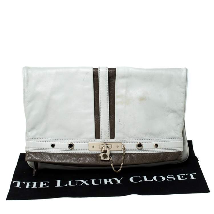 Pre Owned Marc by Marc Jacobs Light Grey/Brown Leather Magazine Fold Over Clutch