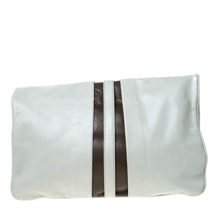 Pre Owned Marc by Marc Jacobs Light Grey/Brown Leather Magazine Fold Over Clutch