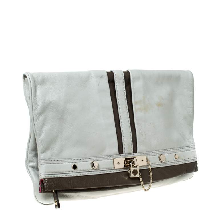 Pre Owned Marc by Marc Jacobs Light Grey/Brown Leather Magazine Fold Over Clutch