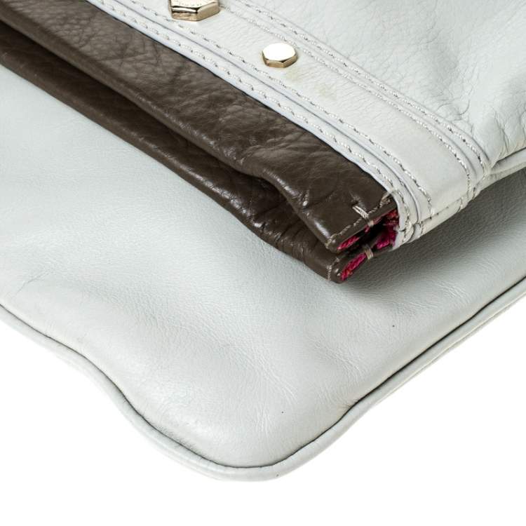 Pre Owned Marc by Marc Jacobs Light Grey/Brown Leather Magazine Fold Over Clutch