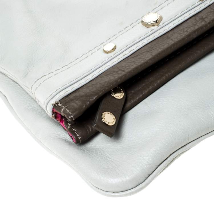 Pre Owned Marc by Marc Jacobs Light Grey/Brown Leather Magazine Fold Over Clutch