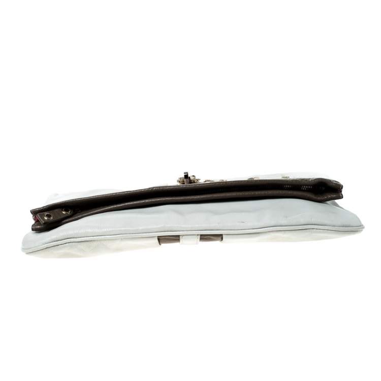 Pre Owned Marc by Marc Jacobs Light Grey/Brown Leather Magazine Fold Over Clutch