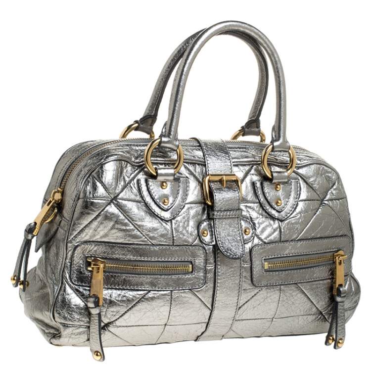 Pre Owned Marc Jacobs Grey Metallic Leather Double Zip Pocket Satchel